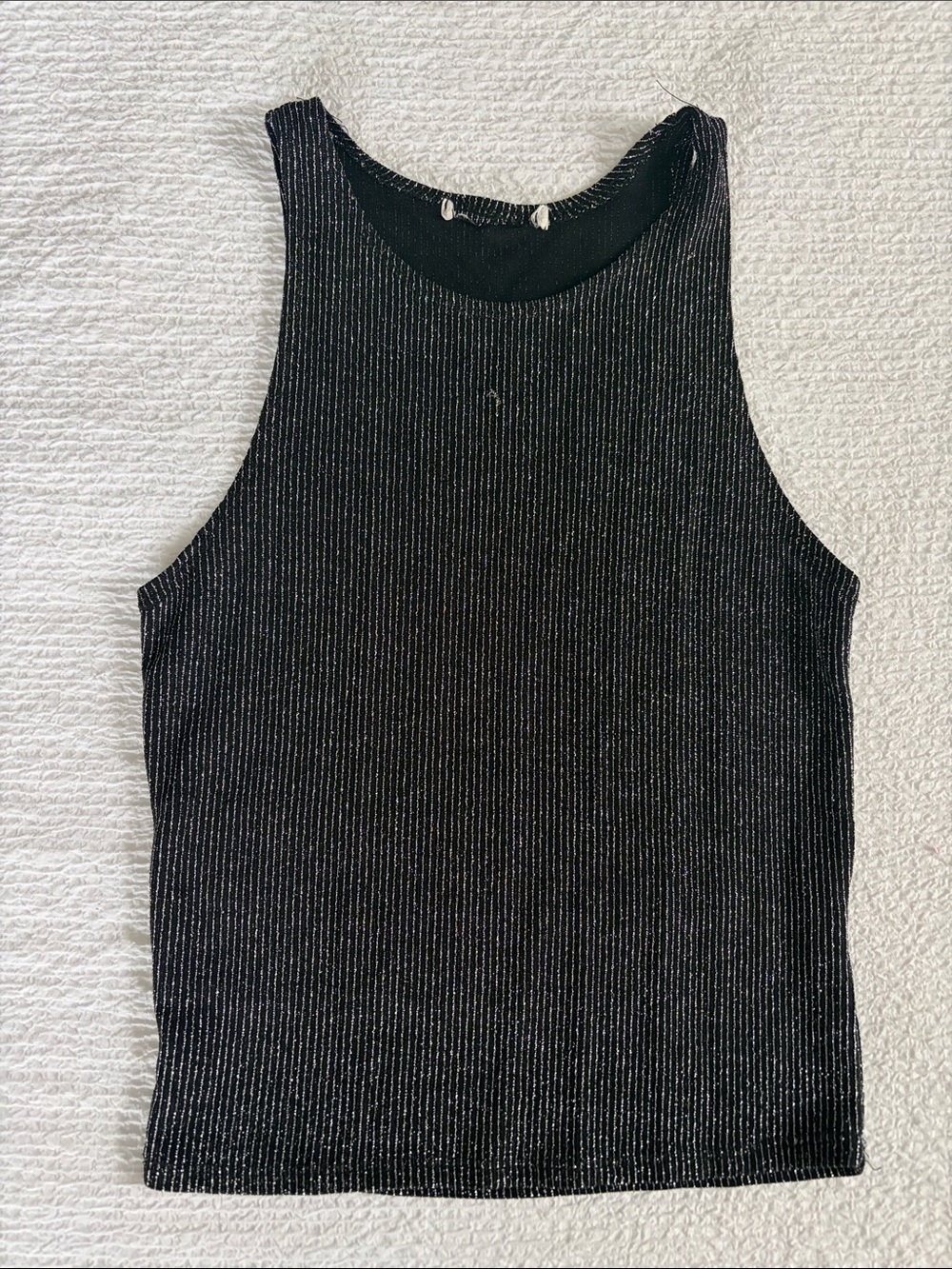 Black Metallic Sarkly Ribbed Tank Top Small